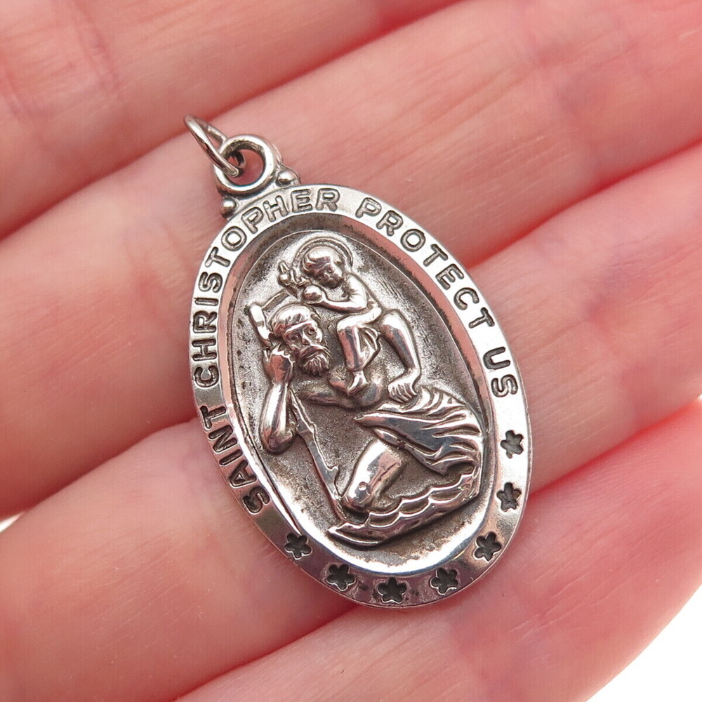 College Seal & Crest Sterling Silver Antique Art Deco St. Christopher Pendant